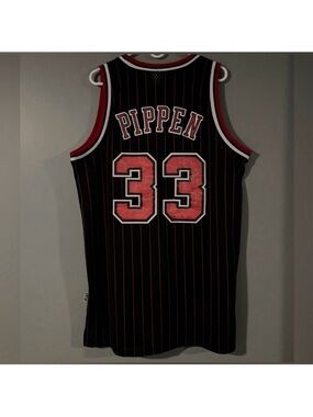 Chicago Bulls #33 Pippen Retro HWC adidas Pinstripes NBA Throwback Jersey Large
